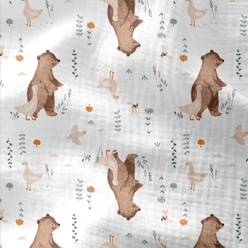 Printed Double Gauze NOMINOE2 White / Brown